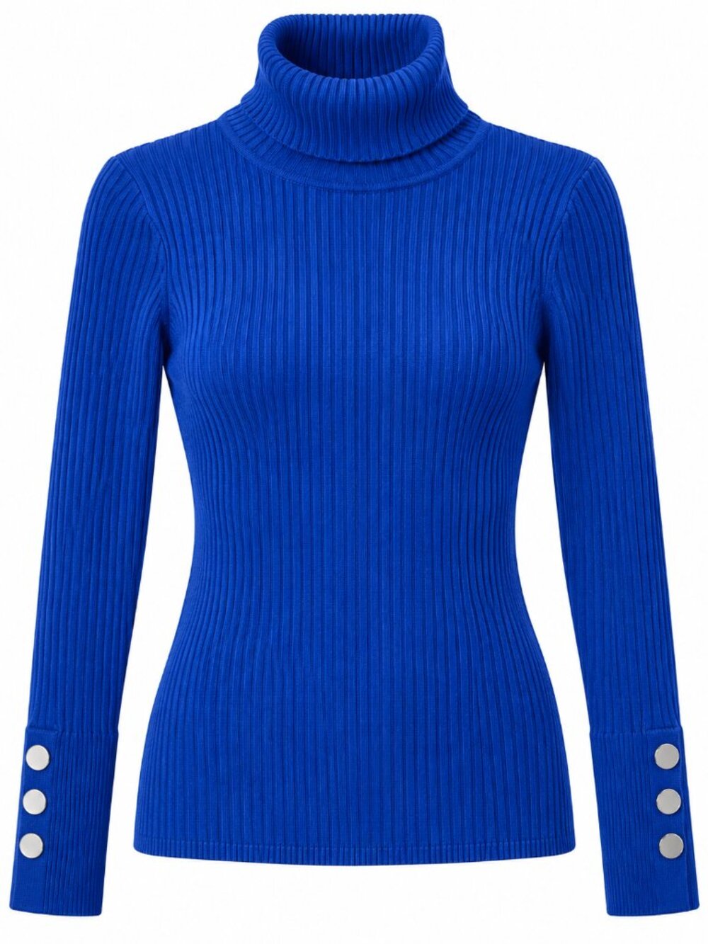 JM Collection Womens XL Royal Blue Ribbed Turtleneck Sweater Silver Buttons NWT